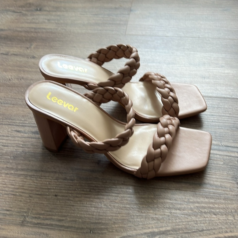 Leevar Stylish Square Toe Braided Heels for Women - Nude Tan 9.5B NWOT 3 in heel - Picture 3 of 8